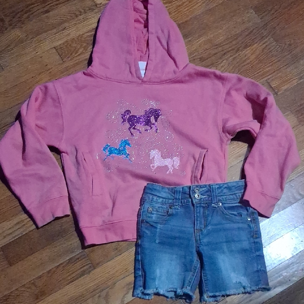 Kids Pink Hoodie with Horse Design